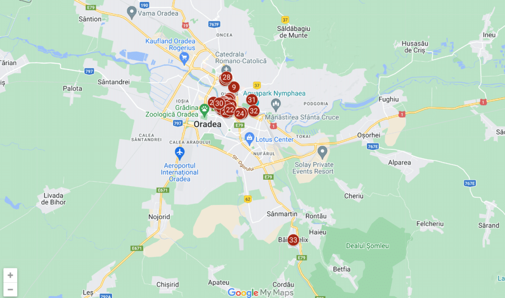 Harta cu obiective turistice din Oradea